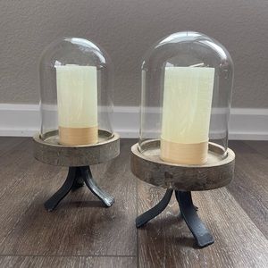 (2) Wood Metal Candleholder w/ Glass Dome